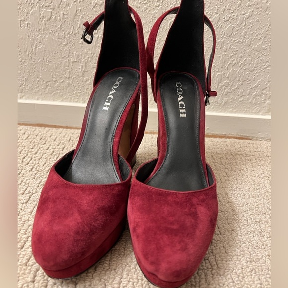 Coach Burgundy Leather/Suede platform ankle strap heels size 9.5 - Picture 4 of 4